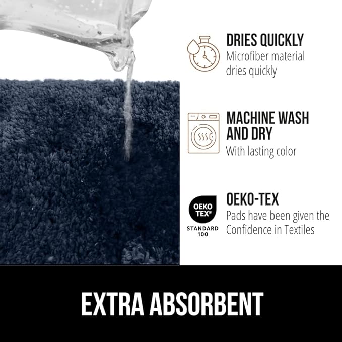 GORILLA GRIP Bathroom Rugs, Ultra Soft Absorbent Mat, Thick Plush Bath Rug, Machine Washable, Microfiber Quick Dry, Mats for Shower, Bathtub and Floor, Home Decor Accessories, 24x17, Navy Blue