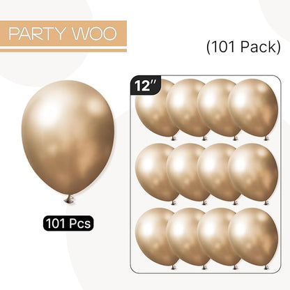 PartyWoo Metallic Gold Balloons 101pcs 12 Inch Chrome Gold Latex Helium Balloons for Wedding Christmas Birthday Graduation Baby Shower Retirement Bachelorette Tea Party Decorations Gold-G127