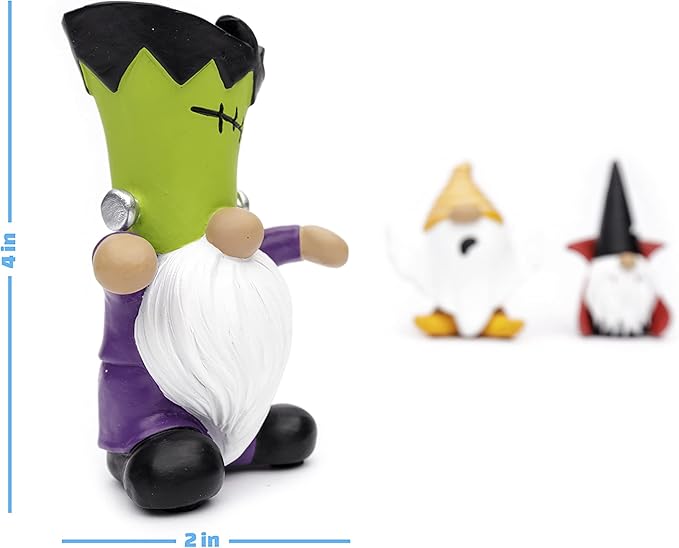Madanar Resin Halloween Gnomes 3 Piece Set Tiered Tray Swedish Dwarf Shelf Kitchen Mantel Table Fall Home Decorations - Frankenstein, Ghost, Dracula (Halloween)