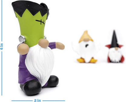 Madanar Resin Halloween Gnomes 3 Piece Set Tiered Tray Swedish Dwarf Shelf Kitchen Mantel Table Fall Home Decorations - Frankenstein, Ghost, Dracula (Halloween)