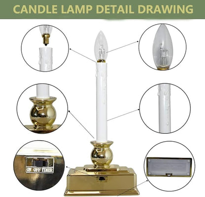 4 Pack Christmas Window Candles, 12 Inch Battery Operated LED Window Candles with Timer (8/16 Hour), 3V C26 Clear LED Bulb, Flameless Window Candle Lights for Christmas Table Party Decor-Gold Base