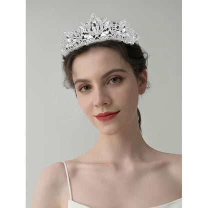 Silver Tiara and Crowns for Women Rhinestone Queen Tiara for Girls Princess Crown with Comb Birthday Headbands Hair Accessories for Wedding Prom Bridal Party Halloween Costume Gift