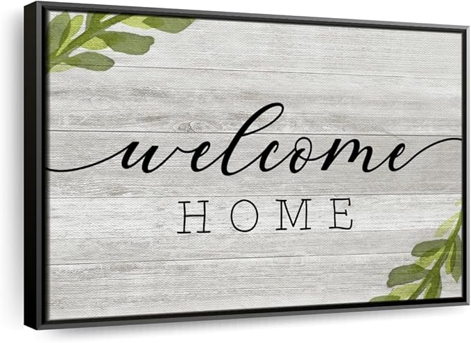 Elephant Stock Rustic Welcome Home Wall Art - Horizontal Floating Framed Canvas - 1-Piece Living Room Wall Decor - Digital Art Inspirational And Typography Canvas Print - Gray and Black Decor for Wall by Natalie Carpentieri - 37" X 25"
