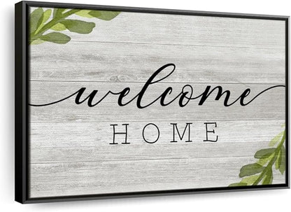 Elephant Stock Rustic Welcome Home Wall Art - Horizontal Floating Framed Canvas - 1-Piece Living Room Wall Decor - Digital Art Inspirational And Typography Canvas Print - Gray and Black Decor for Wall by Natalie Carpentieri - 37" X 25"