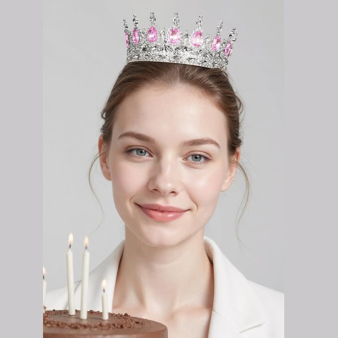 Onedor Silver Crown for Women Crystal Rhinestone Tiara Queen Headpiece for Wedding Prom Pageant Birthday Princess Theme Costume Party Hair Accessories and Cake Topper Decoration