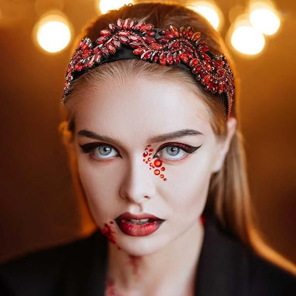 Rhinestone Headbands for Women, Baroque Crystal, Jeweled Decorative for Girls & Women (Red)