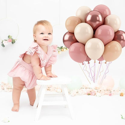 Patimate Retro Blush Pink Balloons Set, 50 pcs 12 inch Metallic Rose Gold Dusty Pink Pastel Orange Nude Latex Balloons Kit for Birthday Bridal Shower Bachelorette Boho Baby Shower Party Decorations