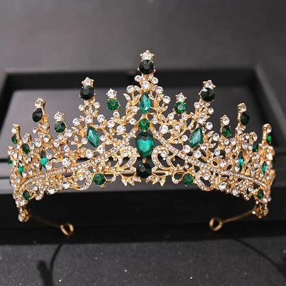 TOBATOBA Green Crown Tiara Crystal Wedding Tiara for Women Prom Queen Headband Metal Princess Tiara Quinceanera Crown Headpieces for Birthday Prom Pageant Cosplay Halloween Costume Women