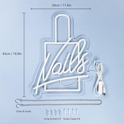 Nails Neon Sign LED Neon Light Signs Nail Polish Light Up Signs for Wall Decor Colorful Acrylic LED Wall Sign Pink Neon Lights for Bedroom Beauty Room Girly Room Nails Salon Decor