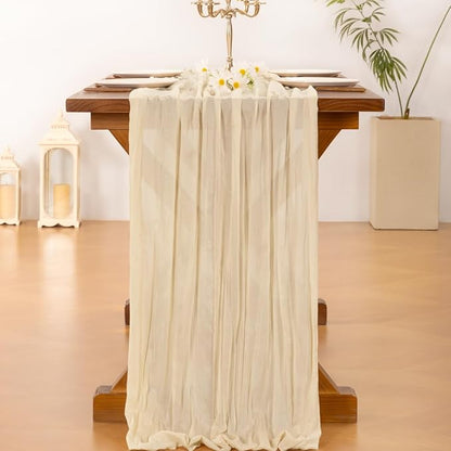 Socomi 15pcs Beige Fall Thanksgiving Cheesecloth Table Runner Boho Rustic Gauze 120 inch 10FT Cheese Cloth Runner for Wedding Party Baby Shower Birthday Home Decor Holiday Decorations