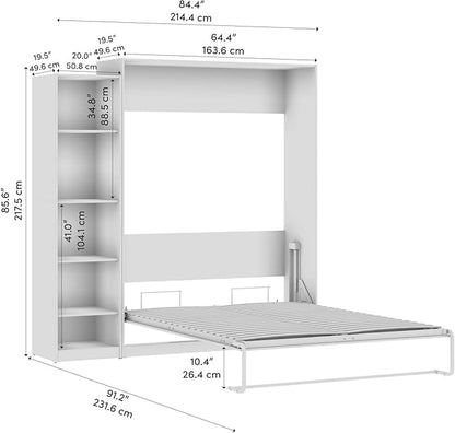Bestar Claremont Queen Murphy Bed with Closet Organizer (85W) in White, Space-Saving Sleeping Arrangement for Multipurpose Room