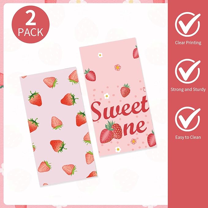 2 Pack Strawberry Tablecloths Plastic 54 X 108Inch, Strawberry Birthday Decorations Table Cloth Disposable Sweet One Table Covers for Baby Shower Birthday Party Supplies