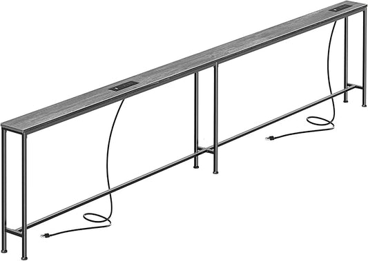 SUPERJARE 118.1 Inch Sofa Table with 2 Power Outlets and USB-C Port, 5.9 Inch Narrow Console Table with Storage, Extra-Long, for Entryway Hallway Couch Behind Sofa, Small Spaces, Charcoal Grey