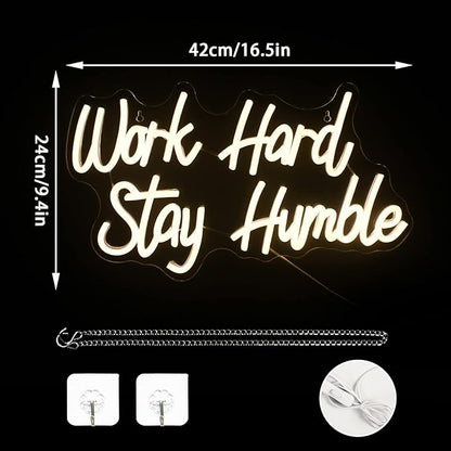 NOSUN Work Hard Stay Humble Neon Sign Warm White Neon Signs for Wall Decor with Dimmable Office LED Neon Signs Motivational Neon Lights for Bedroom Office Wall Apartment Study Decor Light Up Sign