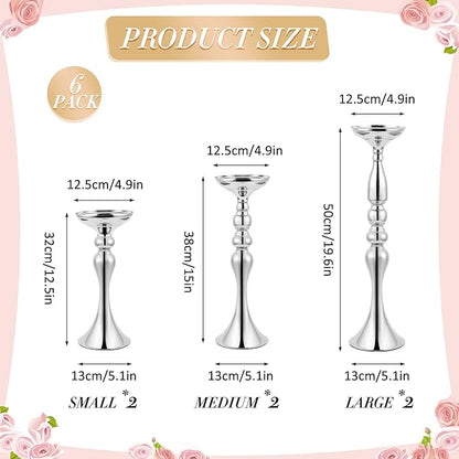 Sabary 6 Pcs Wedding Flower Stand Metal Flower Centerpieces Stand for Table Vase Arrangement Rack for Wedding Reception Dinner Table Party Decor(20, 15, 13 In,Silver)