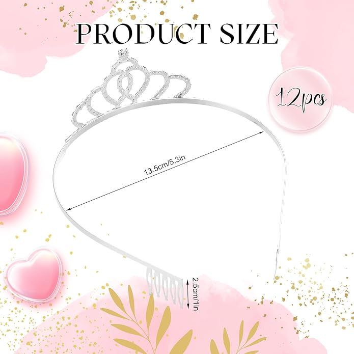 Remuuly 12 Pcs Princess Tiara for Women Silver Queen Tiara Rhinestone Hair Accessories, Princess Headbands Bulk for Bridal Wedding Birthday Prom Christmas Party, with Comb