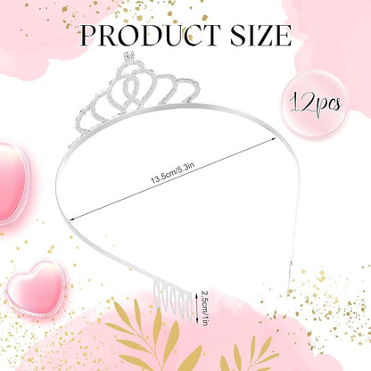 Remuuly 12 Pcs Princess Tiara for Women Silver Queen Tiara Rhinestone Hair Accessories, Princess Headbands Bulk for Bridal Wedding Birthday Prom Christmas Party, with Comb