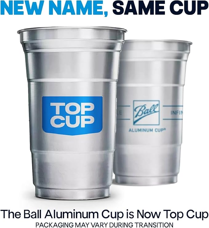 Top Cup by Ball – 12 Ounce, 50 Count, Reusable Aluminum Party Cups | Cold-Holding, Recyclable, Made in USA