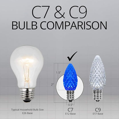 Wintergreen Lighting C7 OptiCore Blue and White Outdoor Christmas Lights - Commercial Grade Cool White and Blue LED Bulbs on Heavy Duty 18 Gauge Green Wire (100 Lights, 100 ft)