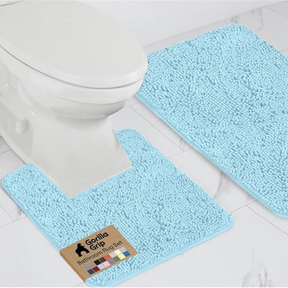 GORILLA GRIP Bathroom Rug Sets, Soft Chenille 2 Piece Area Rugs Set, Toilet Base Mat and 30x20 Carpet, Absorbent Microfiber Washable Mats Dry Quickly, Home Décor and Bath Room Accessories, Sky