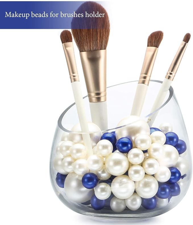 Hicarer 120 Pieces Pearl for Vase Filler Pearl Bead Vase Centerpieces Brush Holder Assorted Round Faux Bead for Crafting, Home Wedding Table Decor 14/20/30 mm (Creamy White, Royal Blue/Navy)