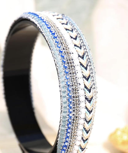 Women's Boho Sequin Pearls Headbands for Women Non Slip, Girls Sparkly Wide Hair Accessories Christmas Gift (Boho Blue Wide)
