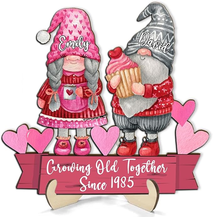 Growing Old Together Gnomes Wooden Plaque, Personalized Gifts for Him Her Husband, Custom Wood Sign Anniversary Couples Gift, Valentine Christmas Gift For Parents, Grandparents Decorations Sign 21