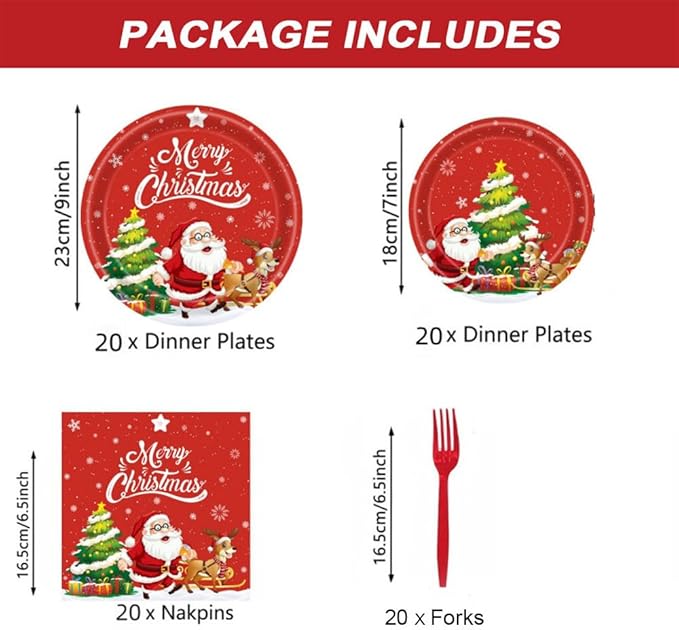 80PCS Christmas Plates and Napkins, Cartoon Santa Claus Snowman Christmas Disposable Dinnerware Set Party Supplies, Serves 20 (Green)