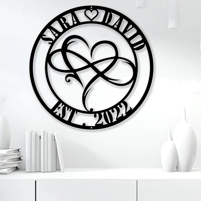 Custom Infinity Heart Metal Wall Decor Art Eternal Love Infinite Heart Wall Decor, Personalized Unique Infinity Heart Wall Decor Love Sign Plaque Steel Art Wedding Decor Indoor Presents Gifts
