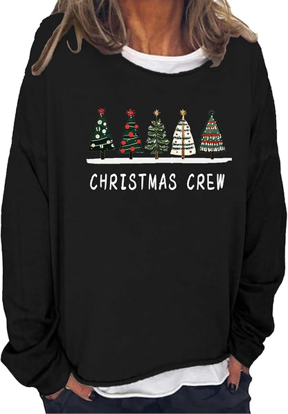 LOAIHA Merry Christmas Sweatshirt Crewneck Snowman Graphic Shirts Christmas Tree Sweater Long Sleeve Xmas Hoodie Pullover