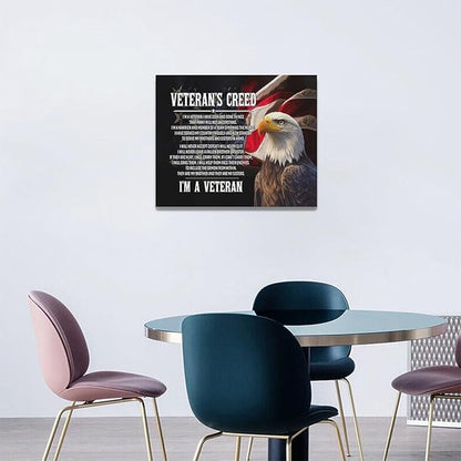Veteran Wall Art Patriotic Pictures Wall Decor Military Canvas Prints Veterans Day Decorations Painting Framed Bald Eagle Artwork Office Home Man Cave Decor For Bathroom Bedroom Living Room 20"x16"