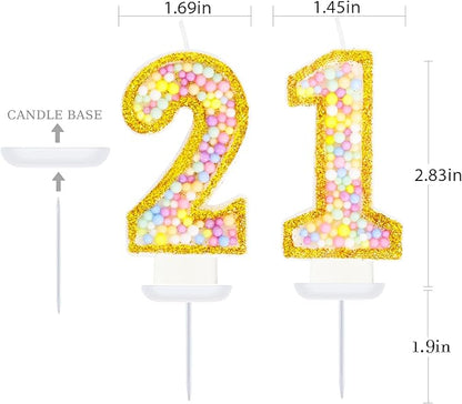 21st Birthday Candle for Cake, Colorful Macaron Numeral Candles for Women/Men, Birthday Party Cake Decorations, Golden Cake Topper for Birthday Party Supplies (Number 21)