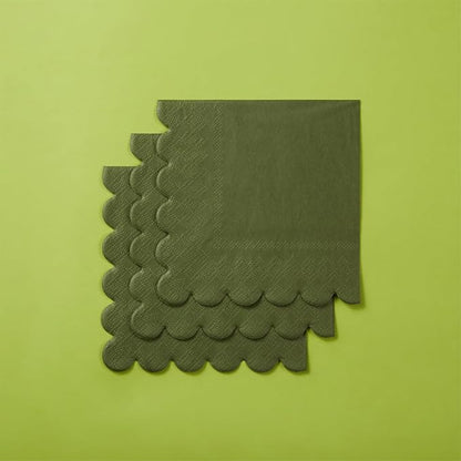 200 Pack Cocktail Napkin 2-Ply Scalloped Edged Dessert Napkins Folded 5 x 5 Inches Disposable Napkins for Dinner Wedding Birthday Party Bridal Anniversary Reception Event (Green)