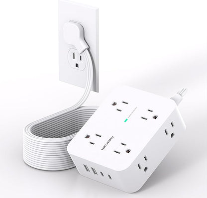 Extension Cord 15 Ft, Power Strip with 4 USB Ports(2 USB C), HANYCONY 8 Surge Protector Outlets with Flat Plug, Wall Mount, Desk for Home Office College Dorm Room Essentials