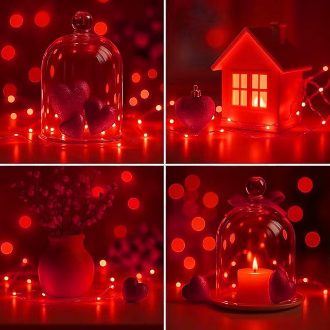 6 Pack Fairy Lights Battery Operated with Timer Silver Wire Mini 13FT 40LED Waterproof Cuttable Twinkle Christmas String Lights for Home Bedroom Wedding DIY Centerpiece Birthday (Red)