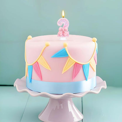 Number 2 Birthday Candle Pink Bowtie Glitter Number 2 Candle Birthday Girl Pastel Sweet Theme 2nd Birthday Party or Adults Milestone Age Decoration
