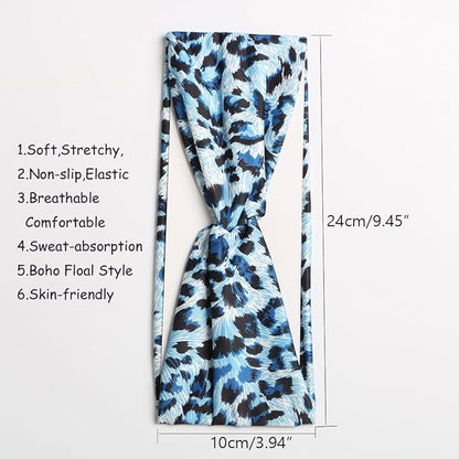 6PCS Women Leopard Boho Headbands,Boho Floal Style Criss Cross Head Wrap,Wide Top Knot Turban Hair Band (Leopard print)
