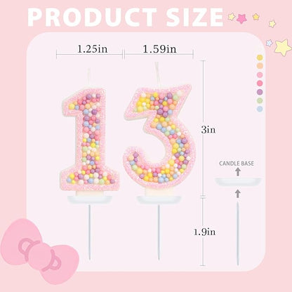 Birthday Candles - Number 13 Candle, Colorful Macaron Candles, 13 Birthday Girl Decorations, Sweet Cake Decorations, Sweet Theme Party Supplies (Pink)