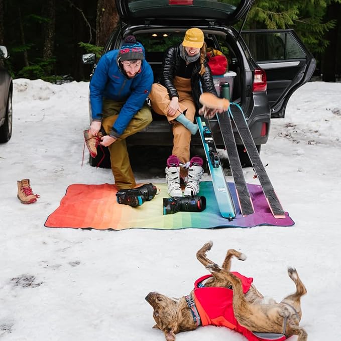 Rumpl Everywhere Mat | Lightweight Ground Cover for Hiking, Camping, Traveling, Picnics | 52" x 75" | Rainbow Fade