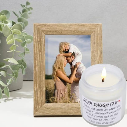 Daughter Gifts from Mom or Dad, Funny Birthday Gifts for Daughter Adult, Mothers Day Gift for Daughter Stepdaughter, Dear Daughter Candle for Graduation Wedding Christmas