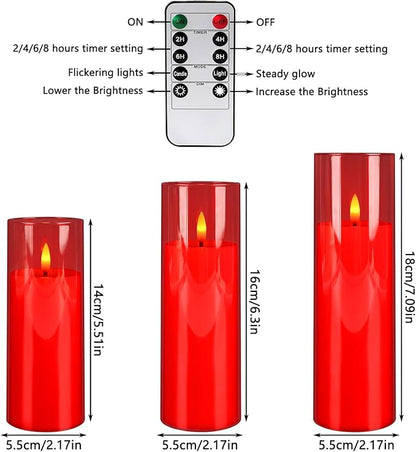 Flameless LED Candles 24 Pack, Realistic Flickering Flame Battery Operated Pillar Candles with Remote Control & Timer, for Home Decor, Wedding, Romantic Ambiance (Red)