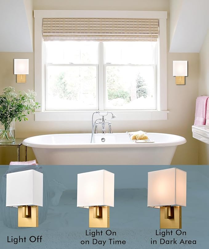 YUBOLE Gold Wall Sconces Mid Century Wall Light with Linen Shade Set of 2 Lamps Wall Mounted for Bedroom Stairway Indoor or Hotel-Hardwired