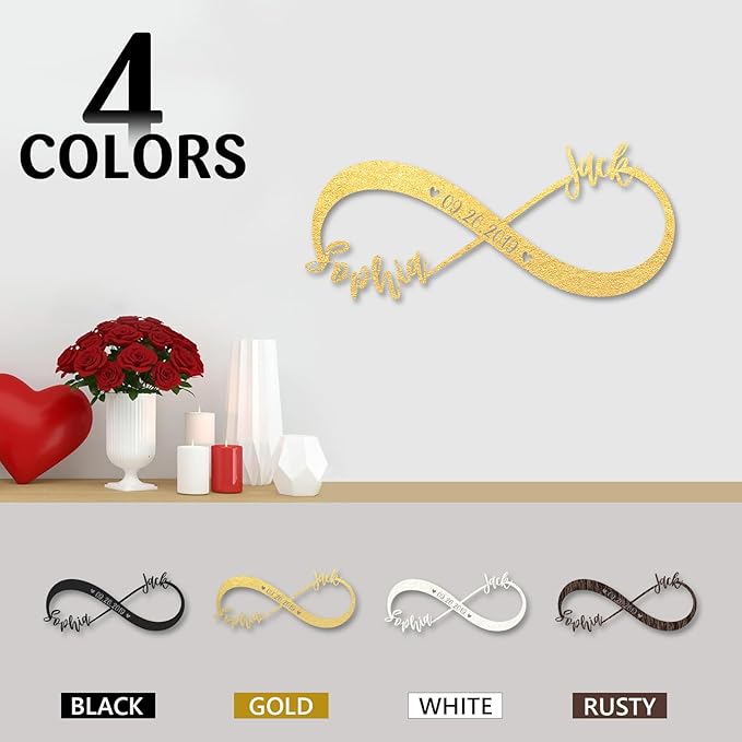 Personalized Anniversary Wedding Gifts for Couples, Metal Signs Customized with Couples Name and Date, Wedding Sign, Infinity Heart Metal Wall Decor, Engagement Bridal Shower Gifts Color04