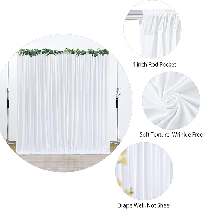 24 x 10ft White Backdrop Curtains for Wedding Photo Background Curtains Wrinkle Resistant Back Drop for Party Photoshoot Polyester Curtains Backdrop for Baby Shower Birthday Events Decor, 6 Panels