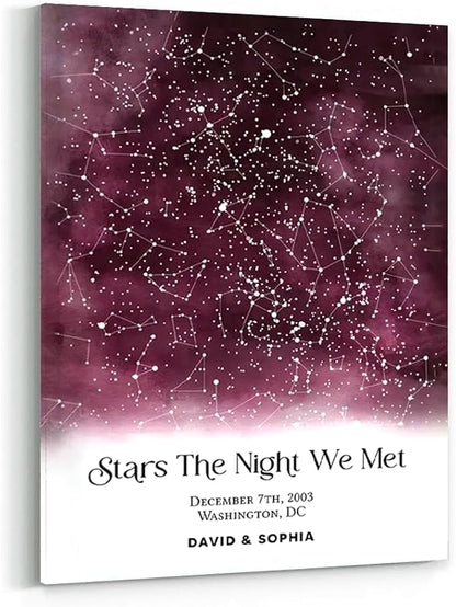 GABITA Personalized Wall Art for Couples, Anniversary Canvas for Couple Parent Grandparent, Stars The Night We Met Canvas Poster, Night Sky Map By Date & Location for Anniversary Keepsake