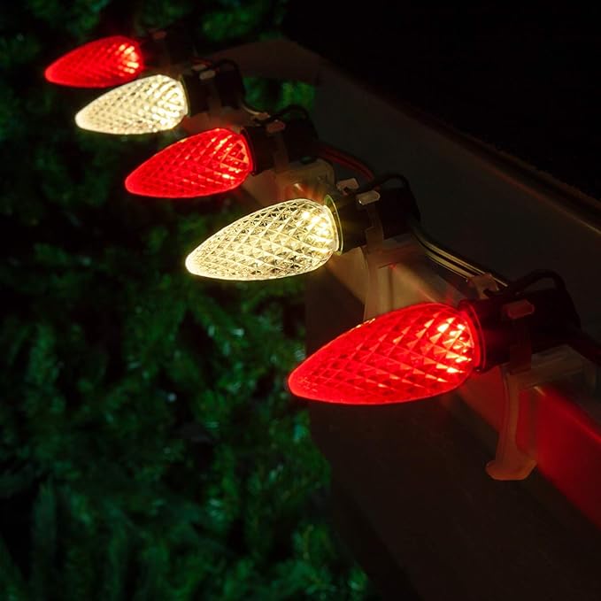 Wintergreen Lighting 100 C9 OptiCore LED Commercial Outdoor Christmas Lights – Heavy Duty Christmas String Lights; Green Wire (100 ft, Red/Warm White)