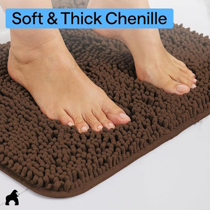 GORILLA GRIP Bathroom Rug Sets, Soft Chenille 2 Piece Area Rugs Set, Toilet Base Mat and 30x20 Carpet, Absorbent Microfiber Washable Mats Dry Quickly, Home Décor and Bath Room Accessories, Brown
