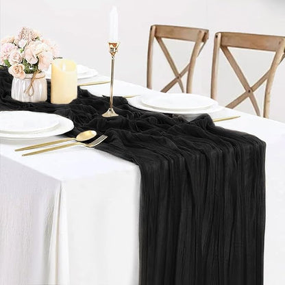 Black Table Runner 35x120 Inches Cheesecloth Table Runner Gauze Cheese Cloth Sheer Table Runner for Wedding Party Baby Shower Birthday Home Decor Holiday Decorations