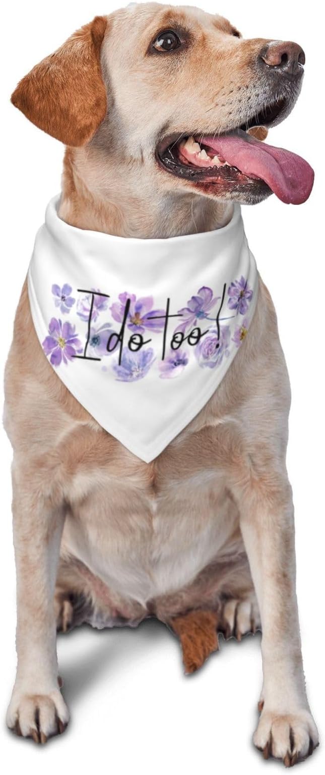 I Do Too Dog Wedding Bandana,Wedding Photo Prop for Dog Lover Pet Scarf AccessoriesMarried Puppy Pet Bandanas Engagement Announcement Gifts (Purple Flowers)