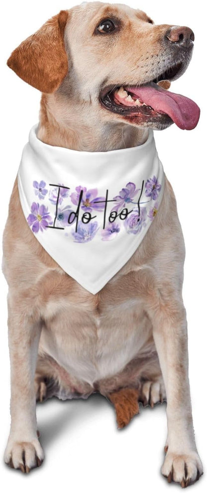 I Do Too Dog Wedding Bandana,Wedding Photo Prop for Dog Lover Pet Scarf AccessoriesMarried Puppy Pet Bandanas Engagement Announcement Gifts (Purple Flowers)